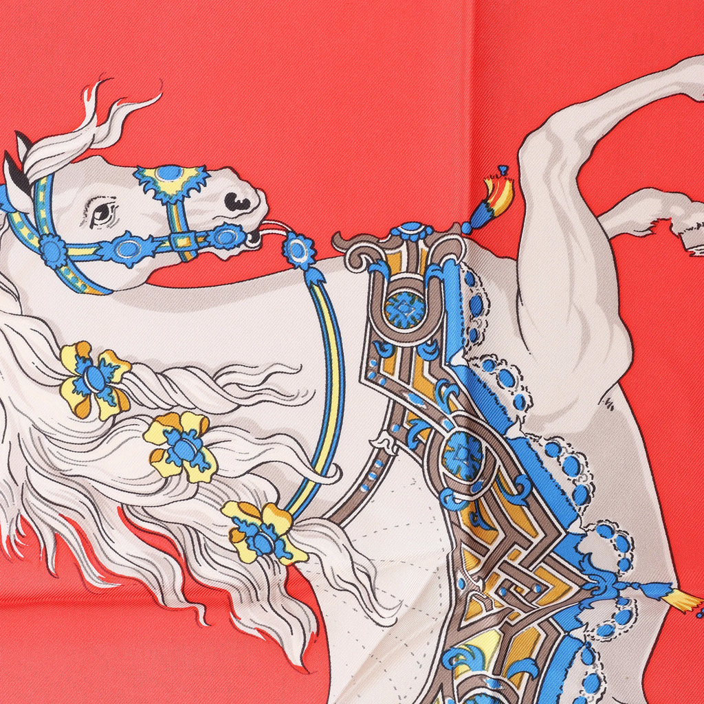 Hermès Carré 90 "CARROUSEL" Silk handkerchief in Red