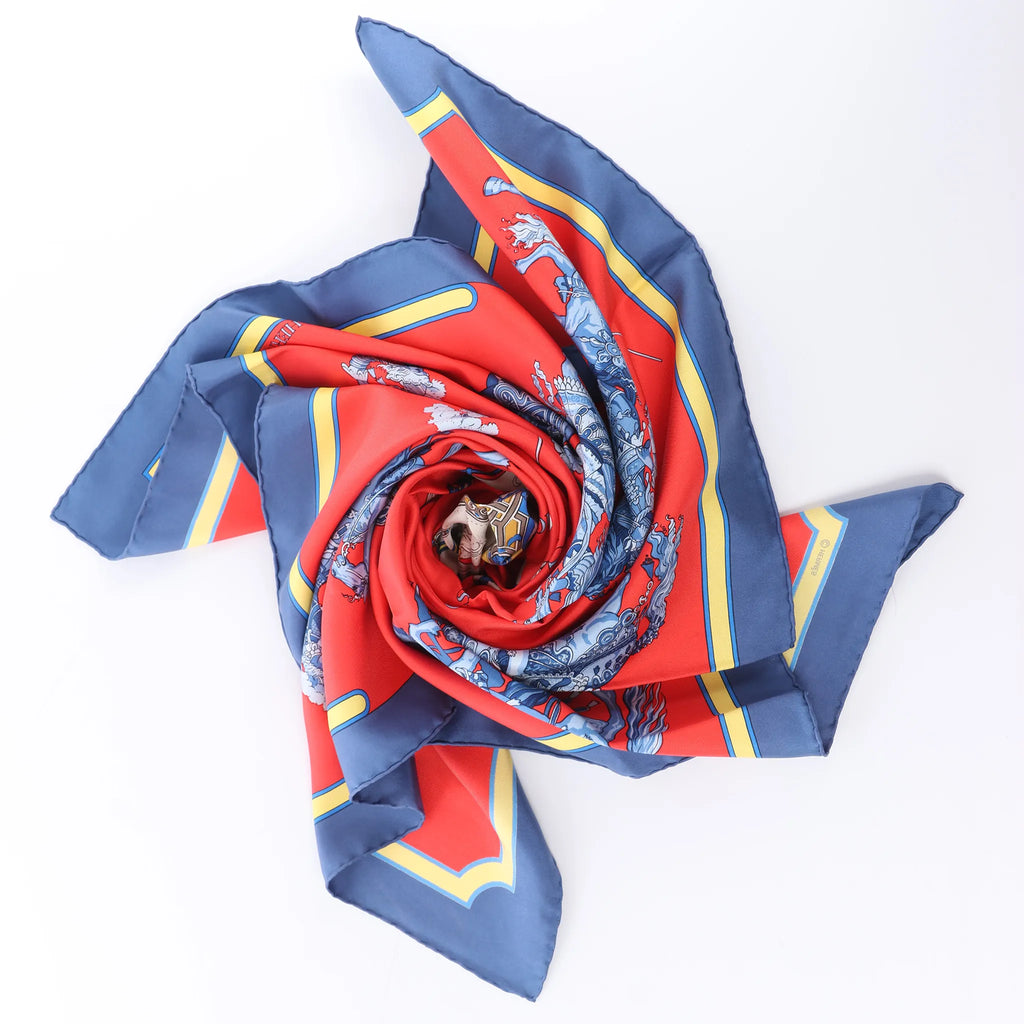 Hermès Carré 90 "CARROUSEL" Silk handkerchief in Red