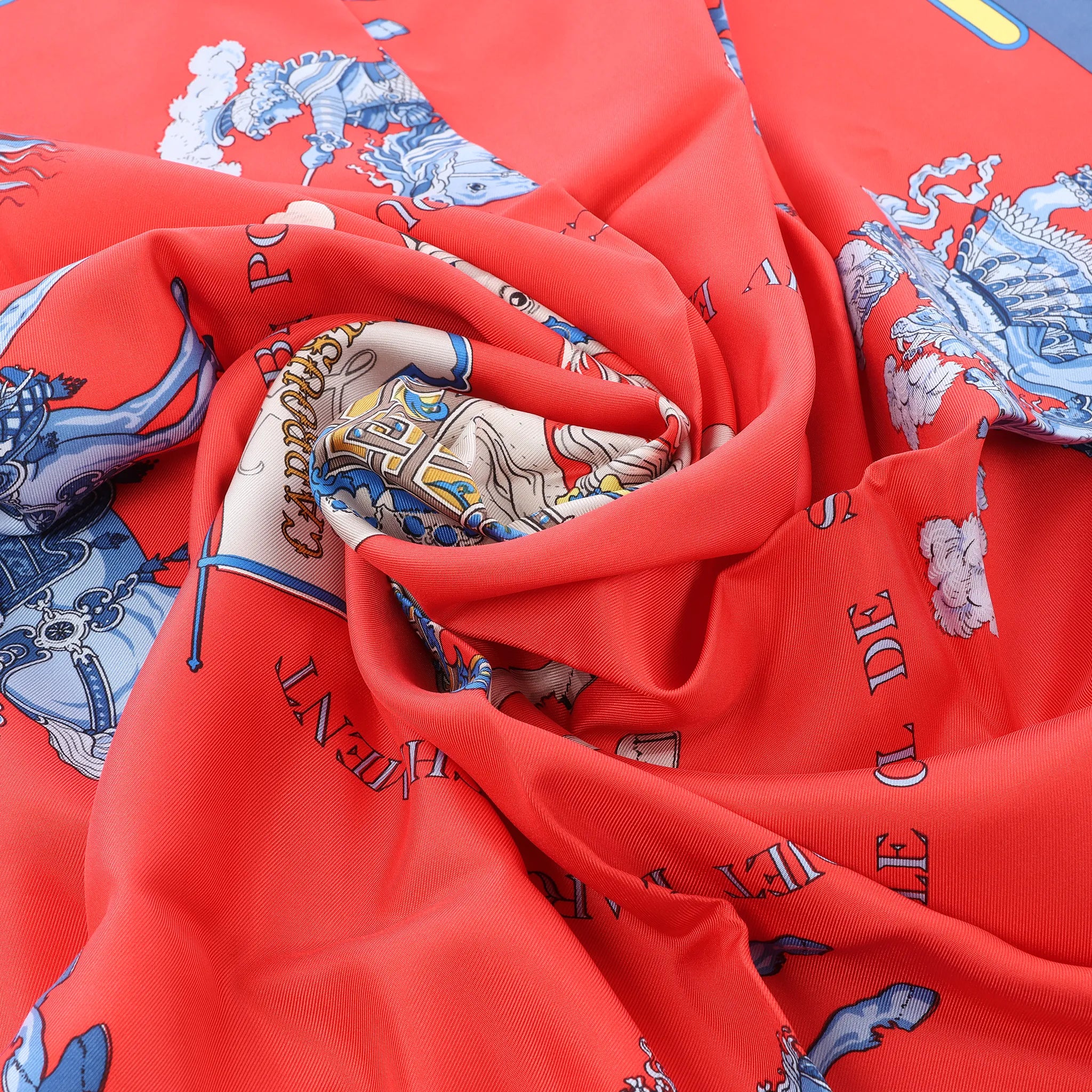 Hermès Carré 90 "CARROUSEL" Silk handkerchief in Red