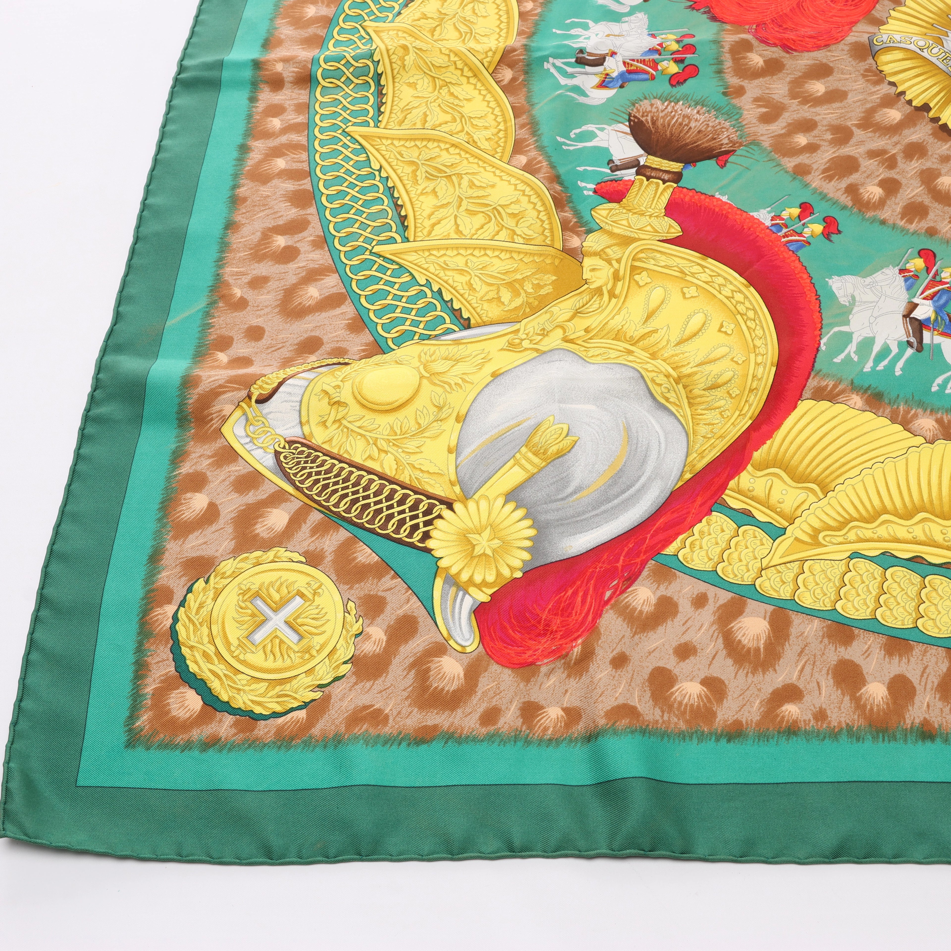 Hermès Carré 90 "CASQUES et PLUMETS" Silk handkerchief in Green