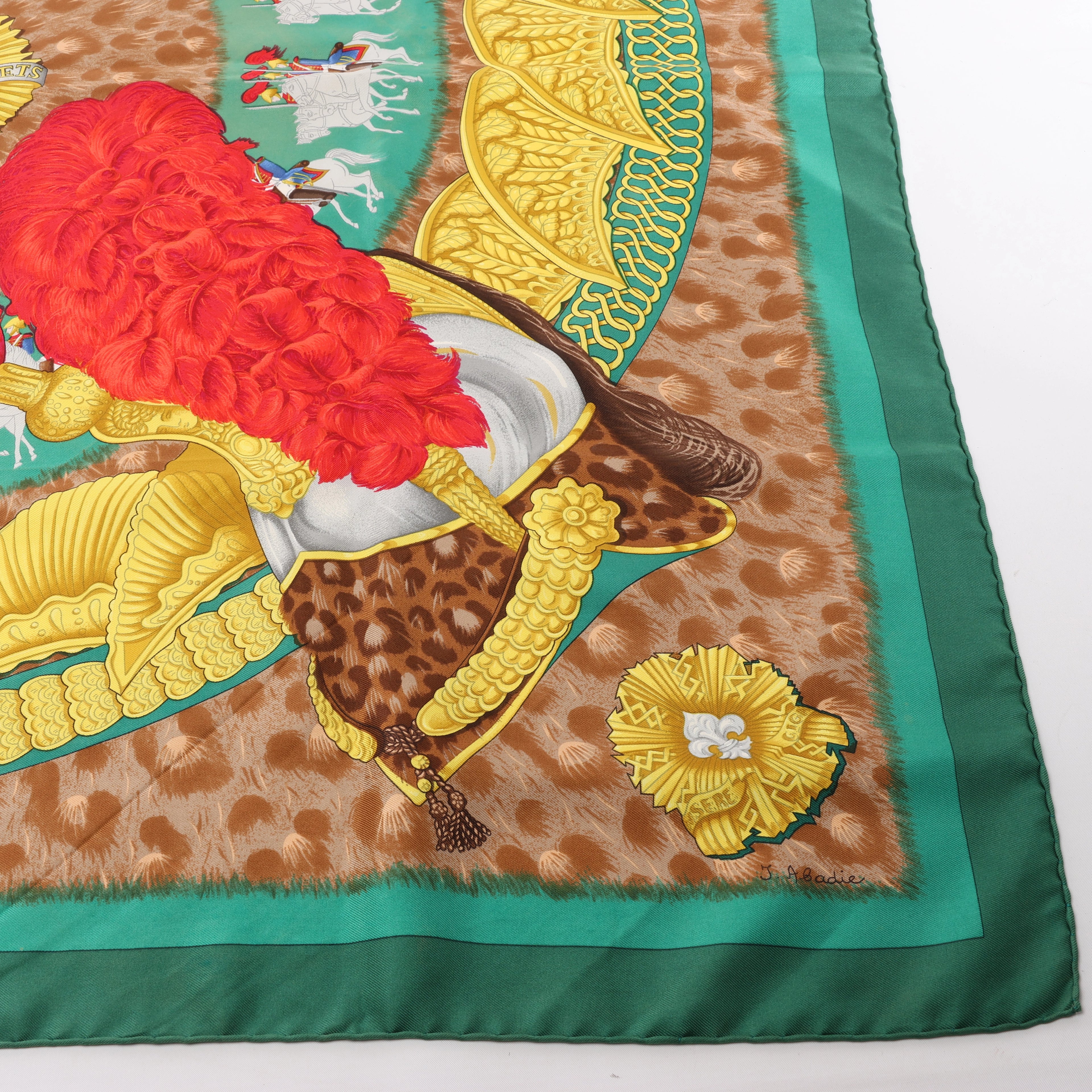 Hermès Carré 90 "CASQUES et PLUMETS" Silk handkerchief in Green