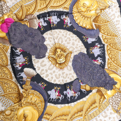Hermès Carré 90 "CASQUES et PLUMETS" 100% Silk Scarf in Purple