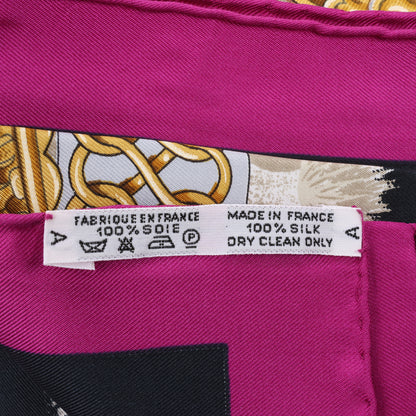 Hermès Carré 90 "CASQUES et PLUMETS" 100% Silk Scarf in Purple