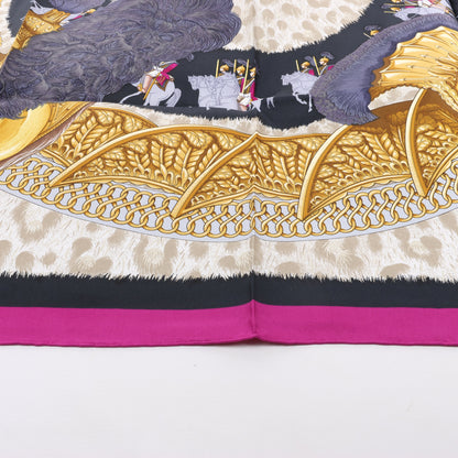 Hermès Carré 90 "CASQUES et PLUMETS" 100% Silk Scarf in Purple