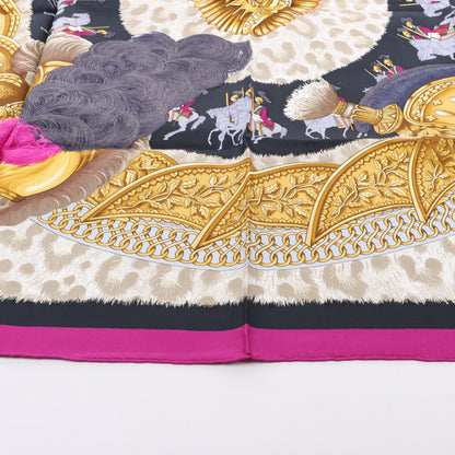 Hermès Carré 90 "CASQUES et PLUMETS" 100% Silk Scarf in Purple