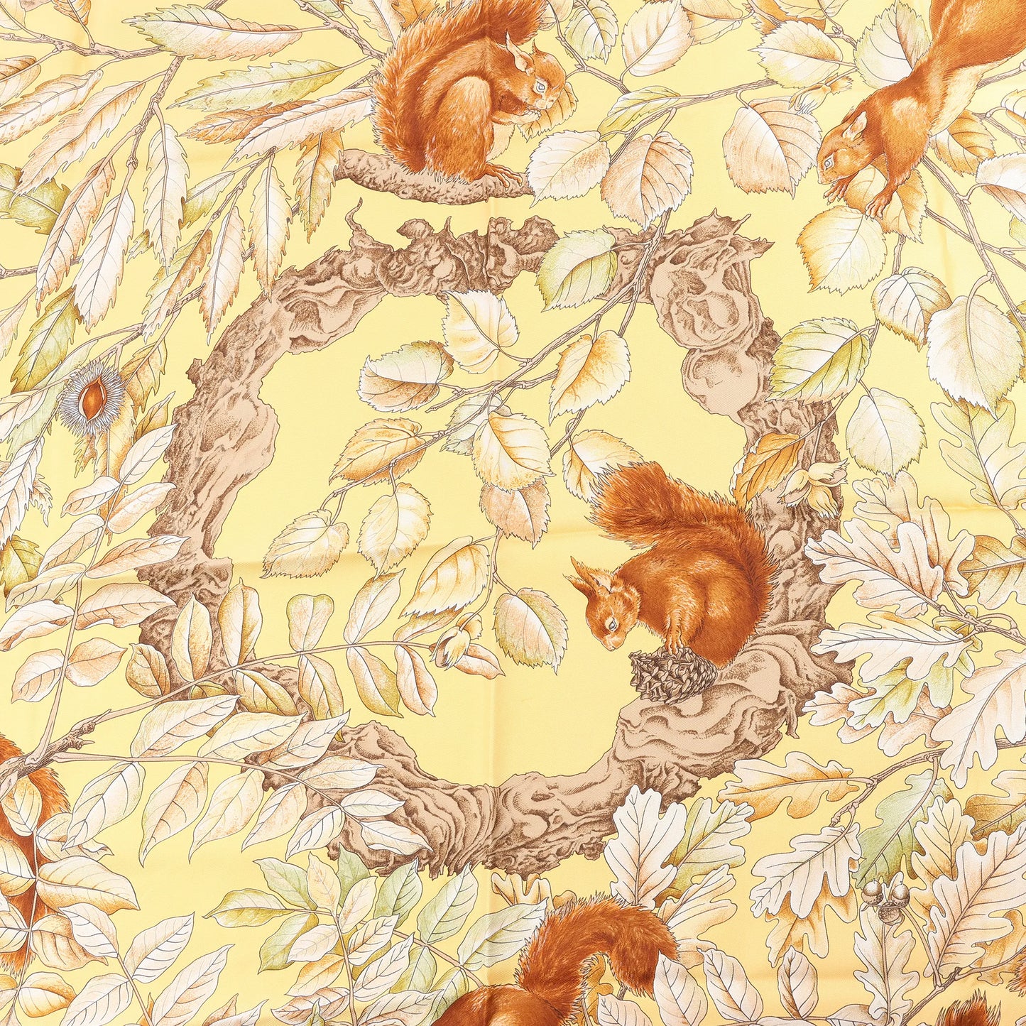 Hermès Carré 90 "CASSE NOISETTE" Silk handkerchief in Yellow