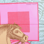 Hermès Carré 90 "CAVALIER EN FORMES" Silk handkerchief in Blue x Pink