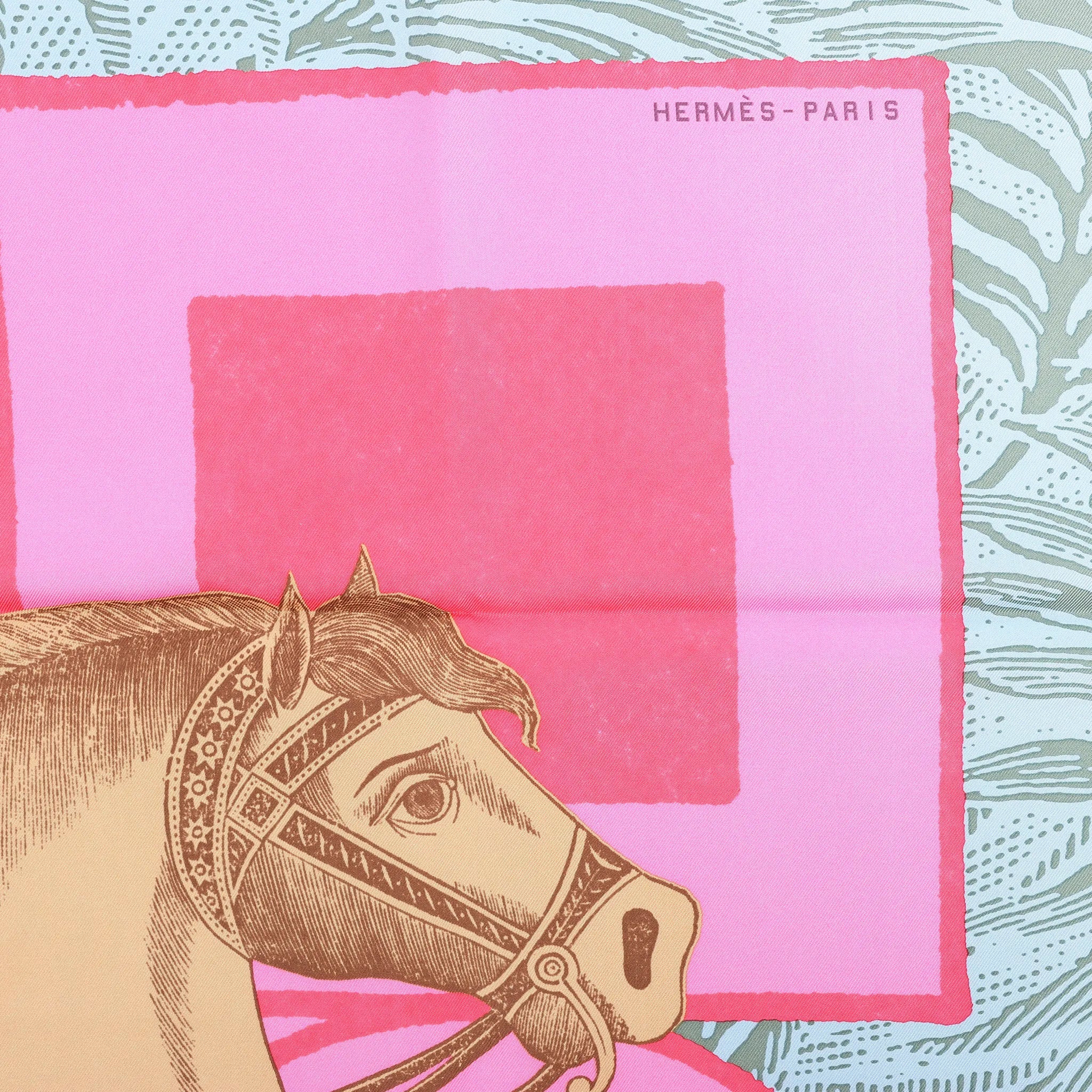 Hermès Carré 90 "CAVALIER EN FORMES" Silk handkerchief in Blue x Pink