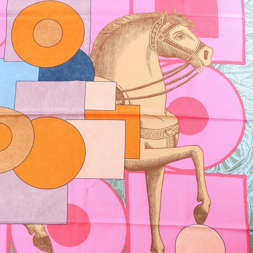 Hermès Carré 90 "CAVALIER EN FORMES" Silk handkerchief in Blue x Pink