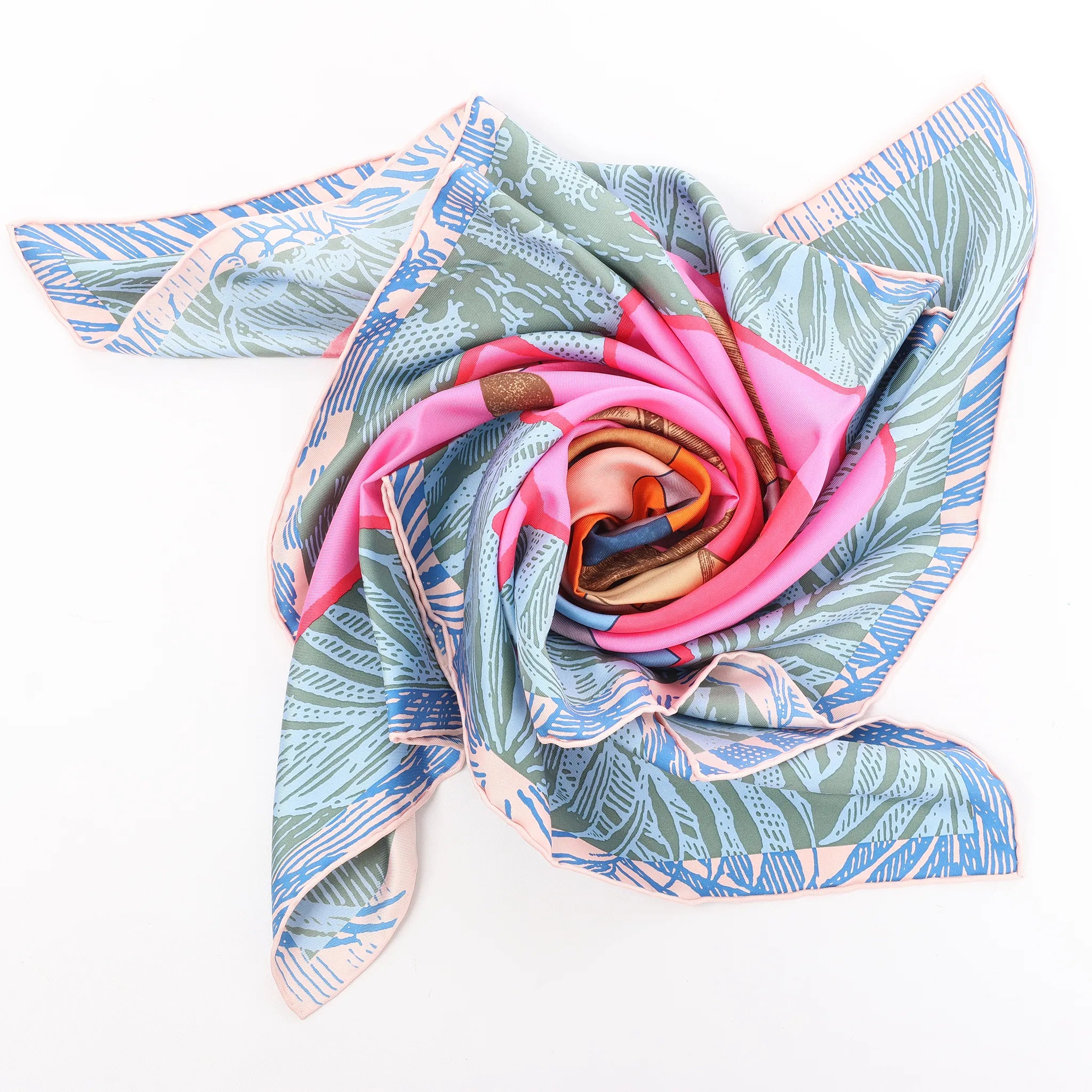 Hermès Carré 90 "CAVALIER EN FORMES" Silk handkerchief in Blue x Pink
