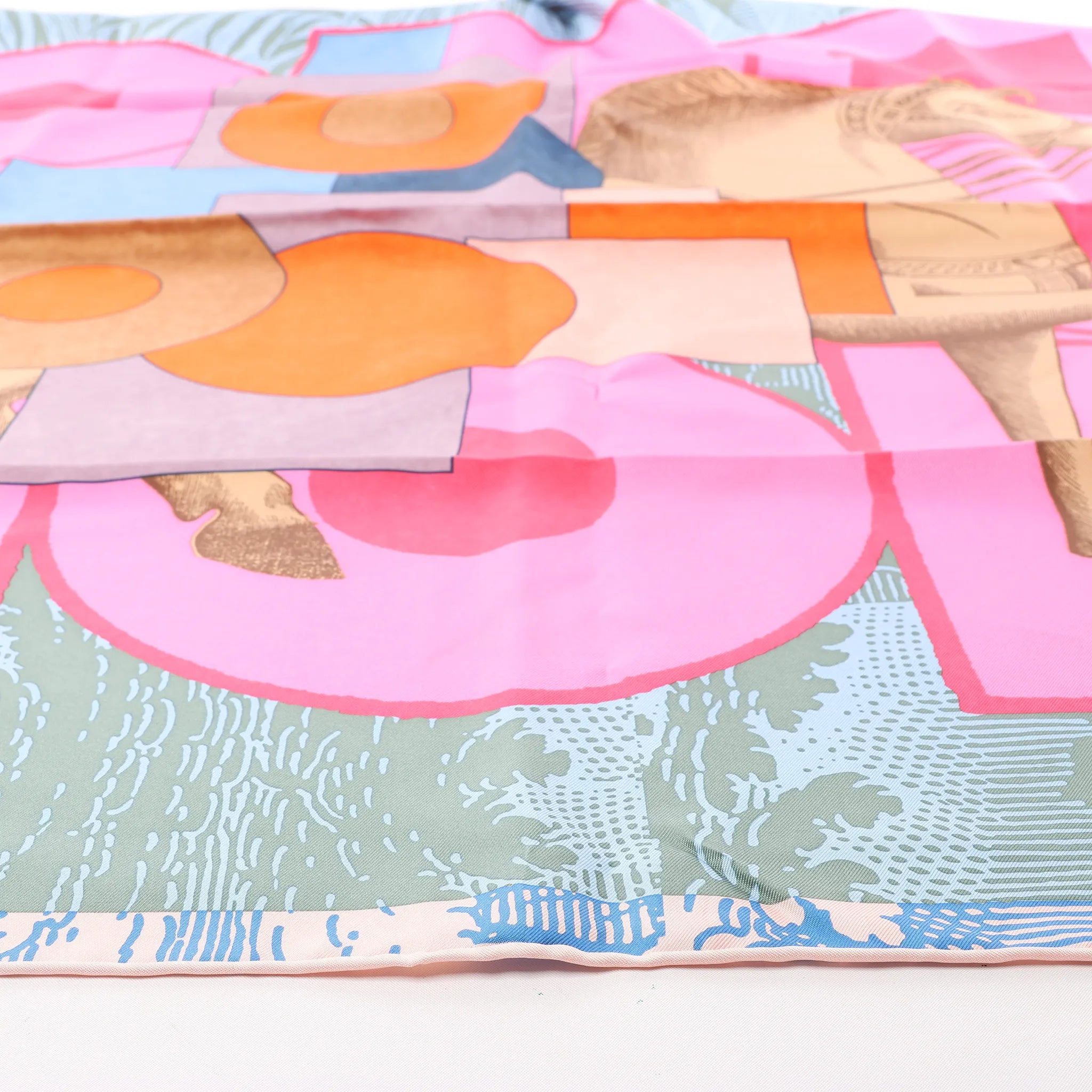 Hermès Carré 90 "CAVALIER EN FORMES" Silk handkerchief in Blue x Pink
