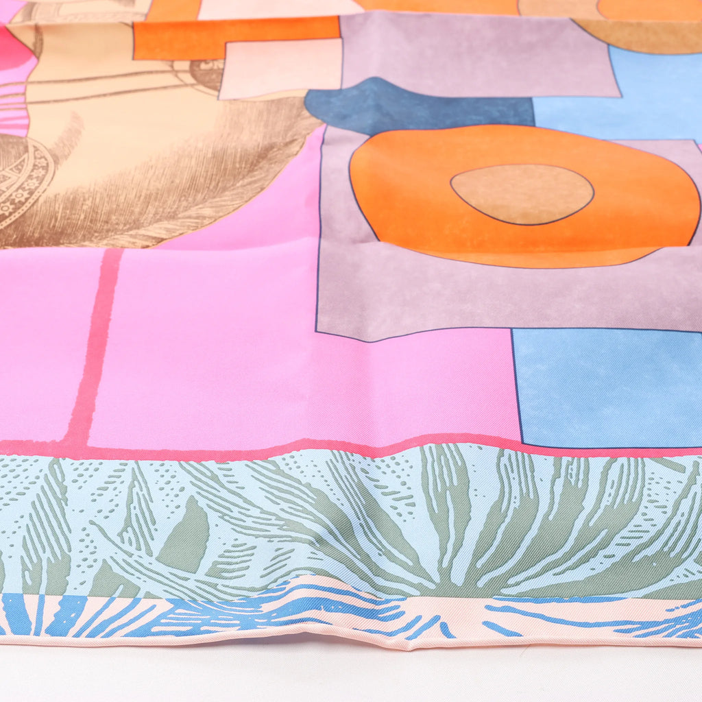 Hermès Carré 90 "CAVALIER EN FORMES" Silk handkerchief in Blue x Pink