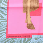 Hermès Carré 90 "CAVALIER EN FORMES" Silk handkerchief in Blue x Pink