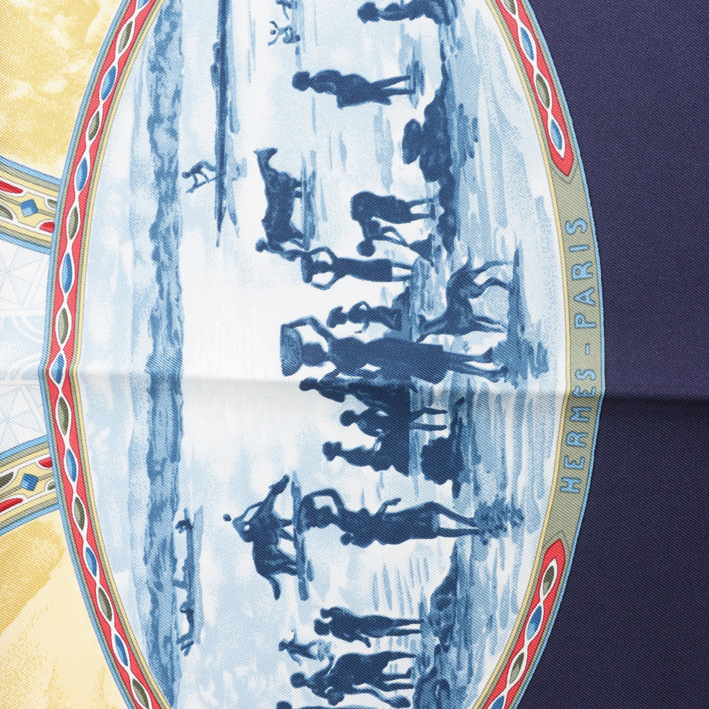 Hermès Carré 90 "CAVALIERS PEULS" Silk handkerchief in Navy Blue