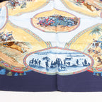 Hermès Carré 90 "CAVALIERS PEULS" Silk handkerchief in Navy Blue