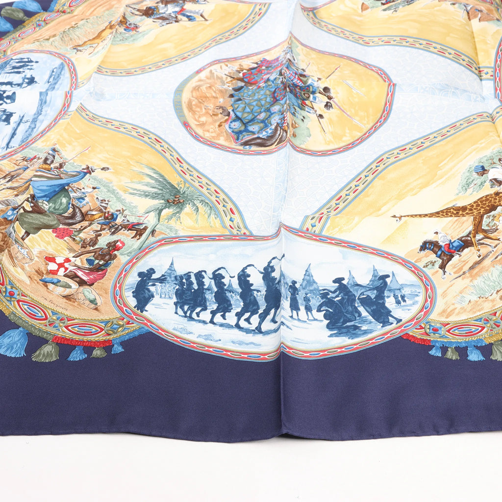Hermès Carré 90 "CAVALIERS PEULS" Silk handkerchief in Navy Blue