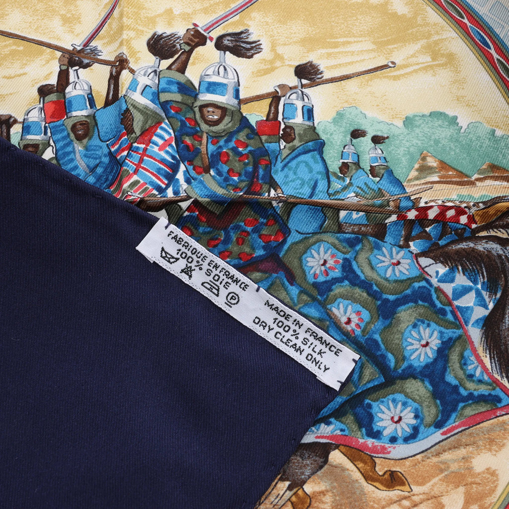 Hermès Carré 90 "CAVALIERS PEULS" Silk handkerchief in Navy Blue