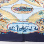 Hermès Carré 90 "CAVALIERS PEULS" Silk handkerchief in Navy Blue