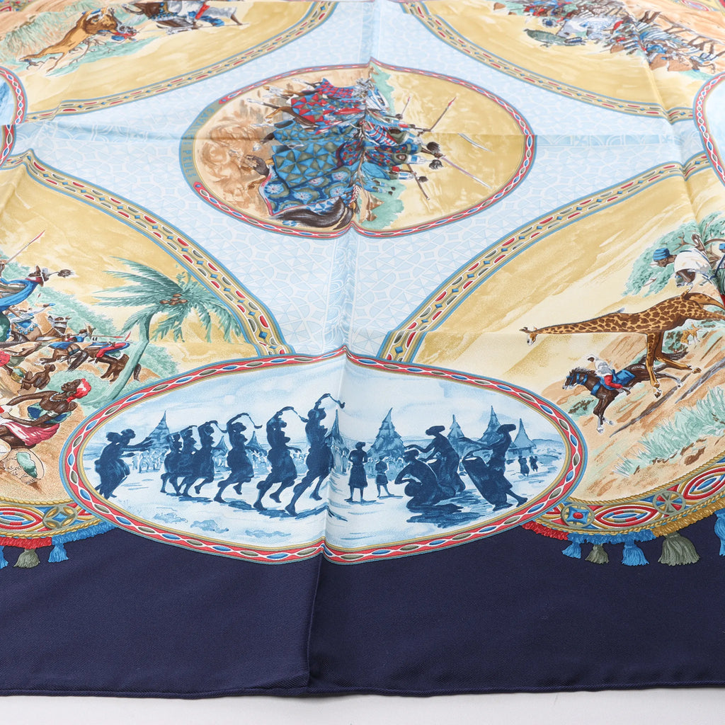Hermès Carré 90 "CAVALIERS PEULS" Silk handkerchief in Navy Blue
