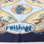 Hermès Carré 90 "CAVALIERS PEULS" Silk handkerchief in Navy Blue