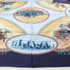 Hermès Carré 90 "CAVALIERS PEULS" Silk handkerchief in Navy Blue