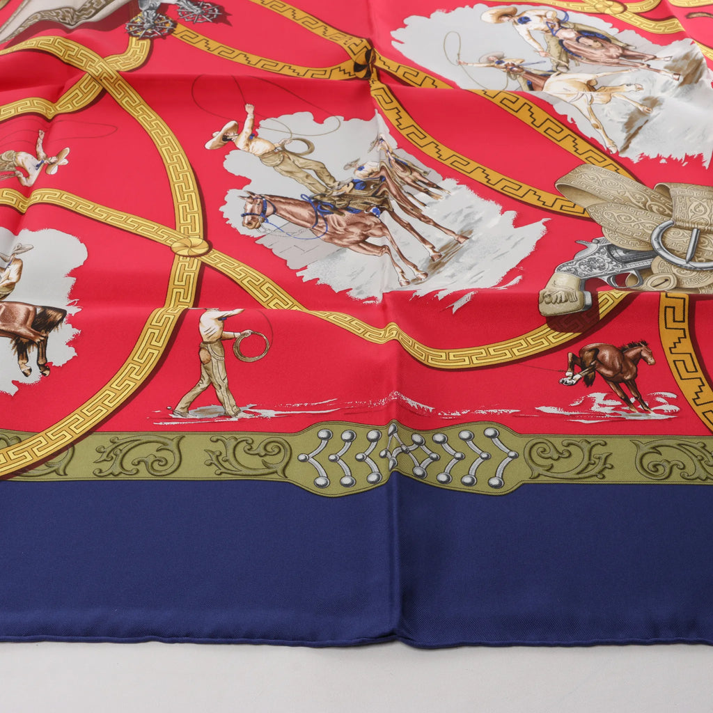 Hermès Carré 90 "CHARREADA" Silk handkerchief in Navy Blue x Red