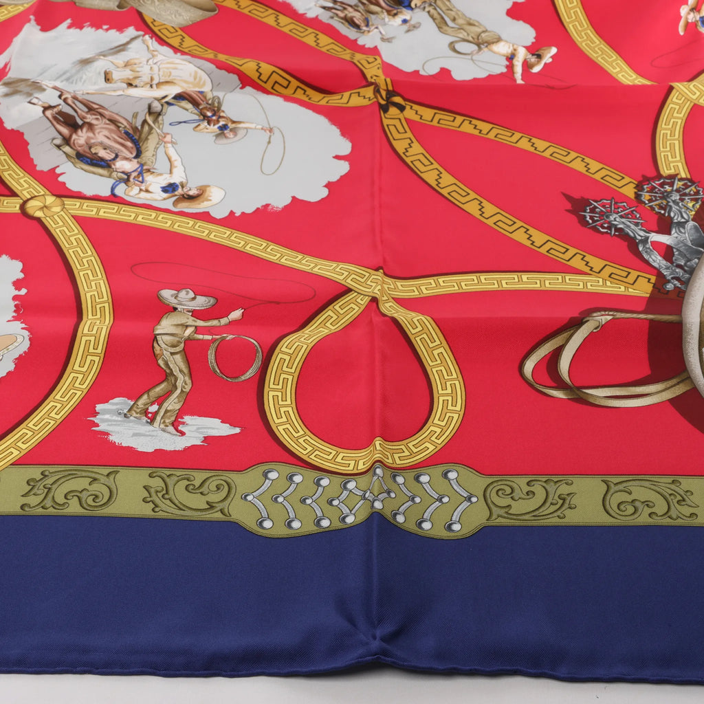 Hermès Carré 90 "CHARREADA" Silk handkerchief in Navy Blue x Red