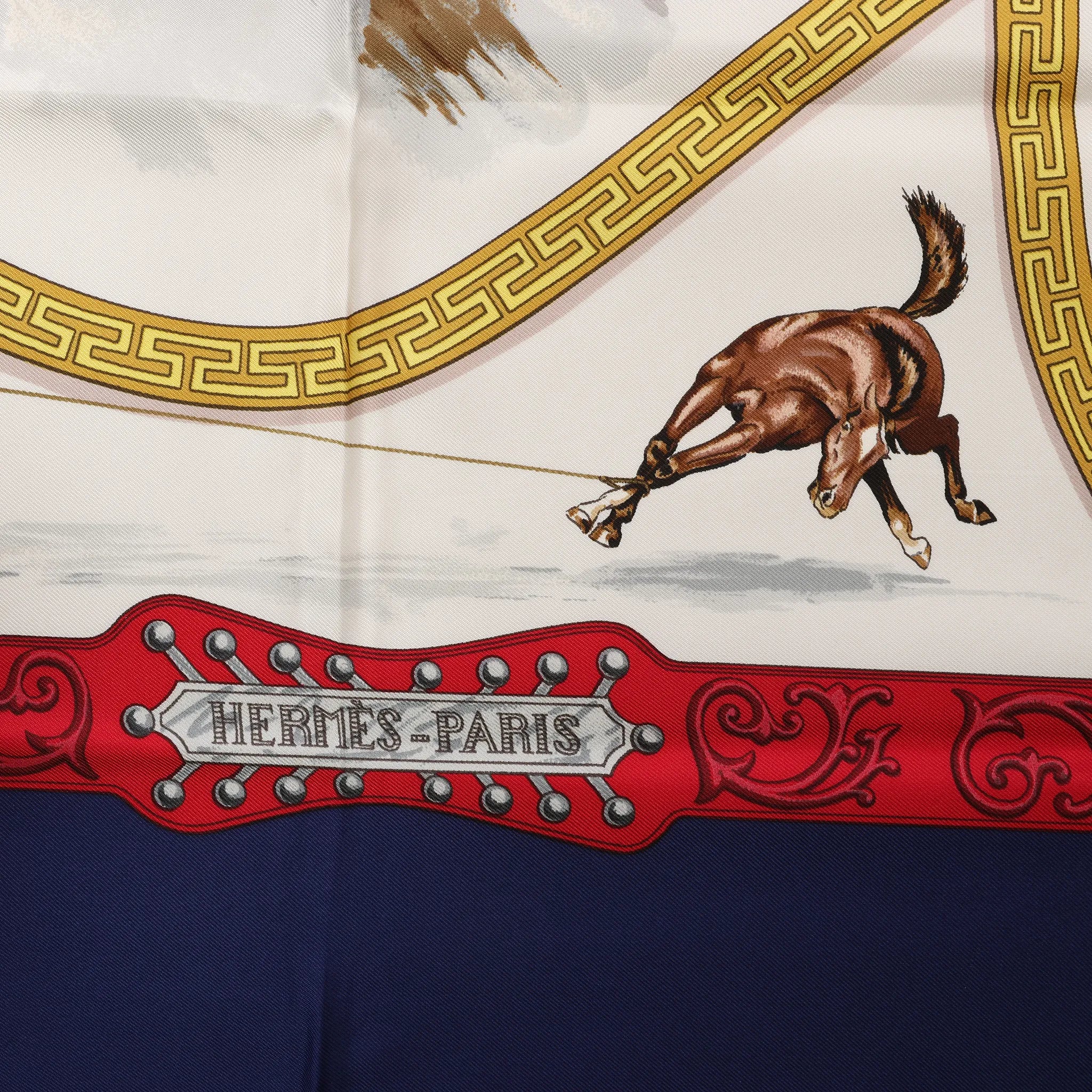 Hermès Carré 90 "CHARREADA" Silk handkerchief in Navy Blue