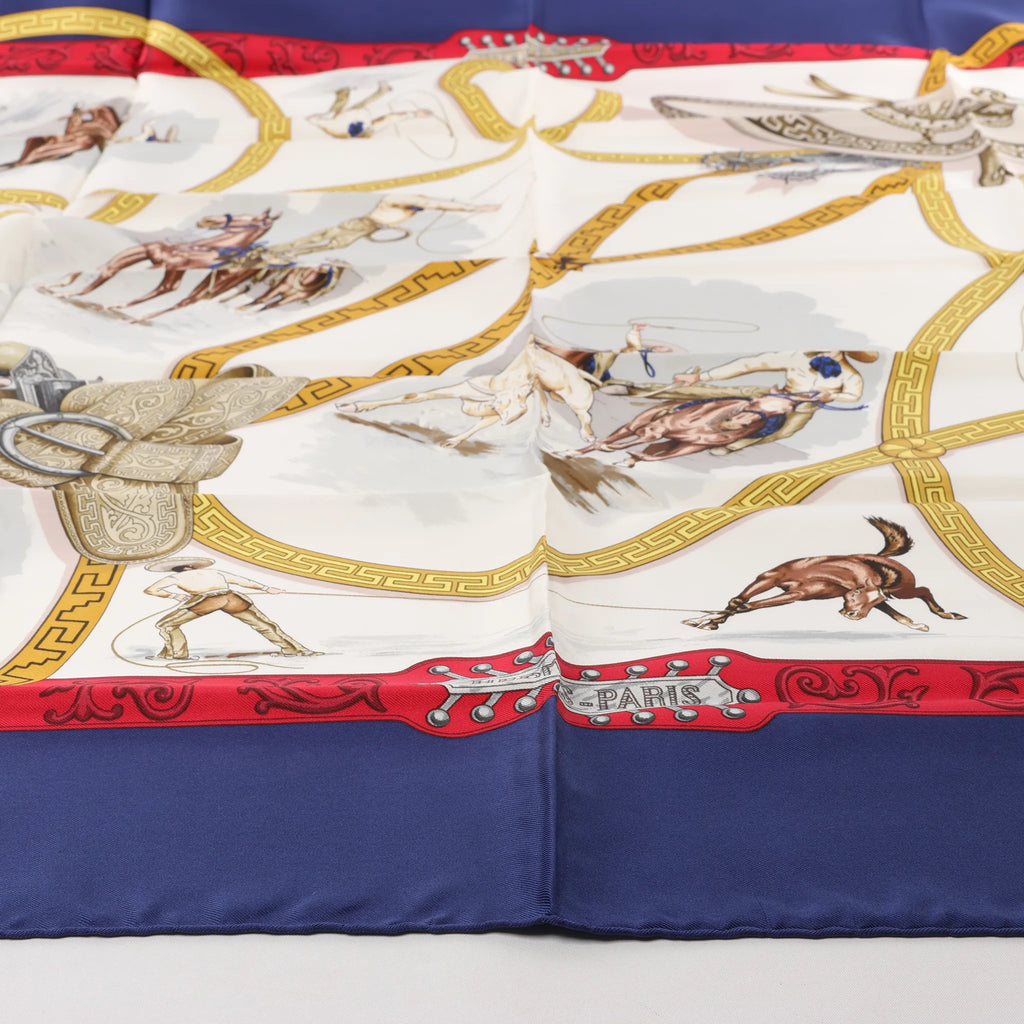 Hermès Carré 90 "CHARREADA" Silk handkerchief in Navy Blue