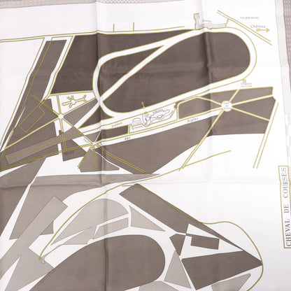 Hermès Carré 90 "CHEVAL DE COURSES" Silk handkerchief in Gray