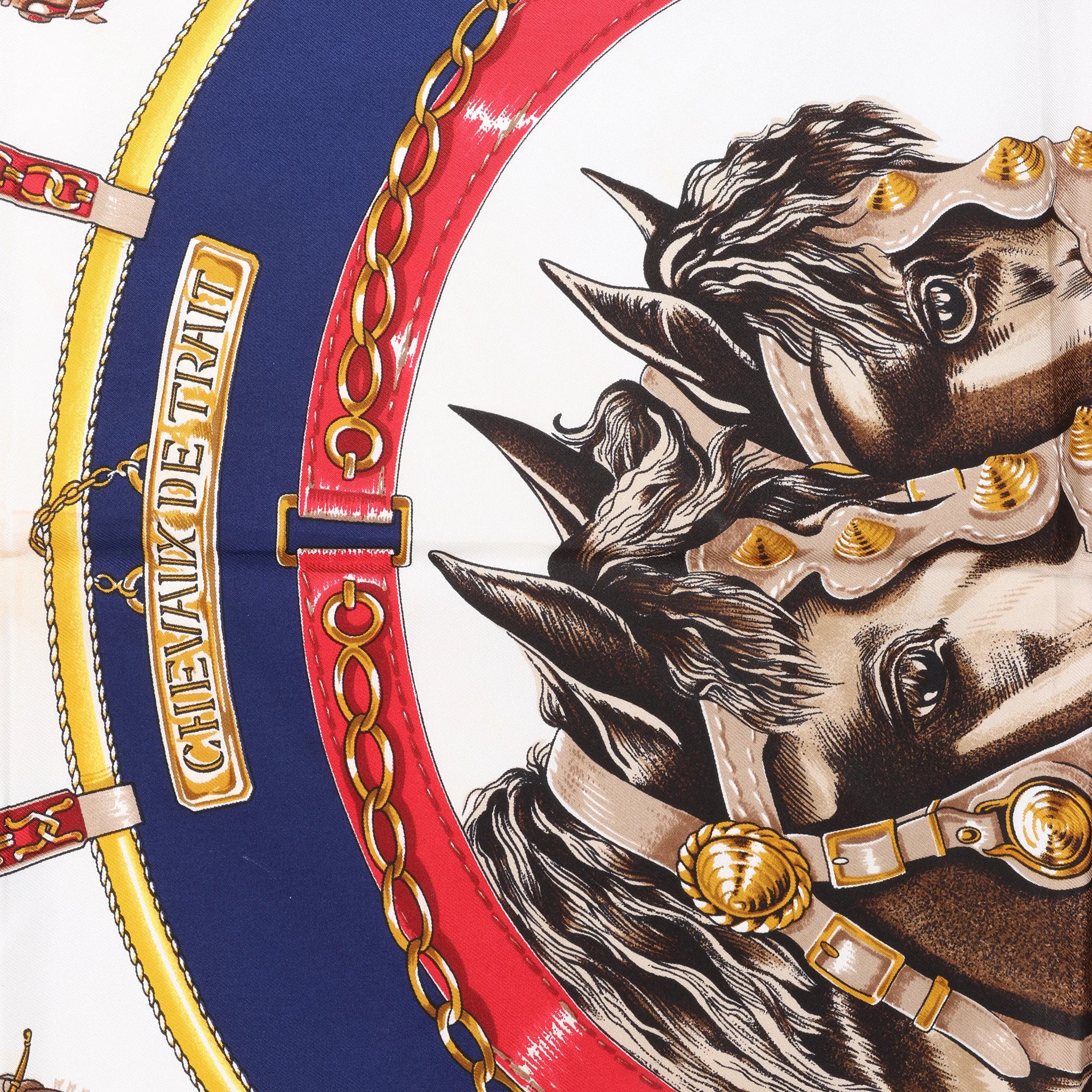 Hermès Carré 90 "CHEVAUX DE TRAIT" Silk handkerchief in Navy Blue