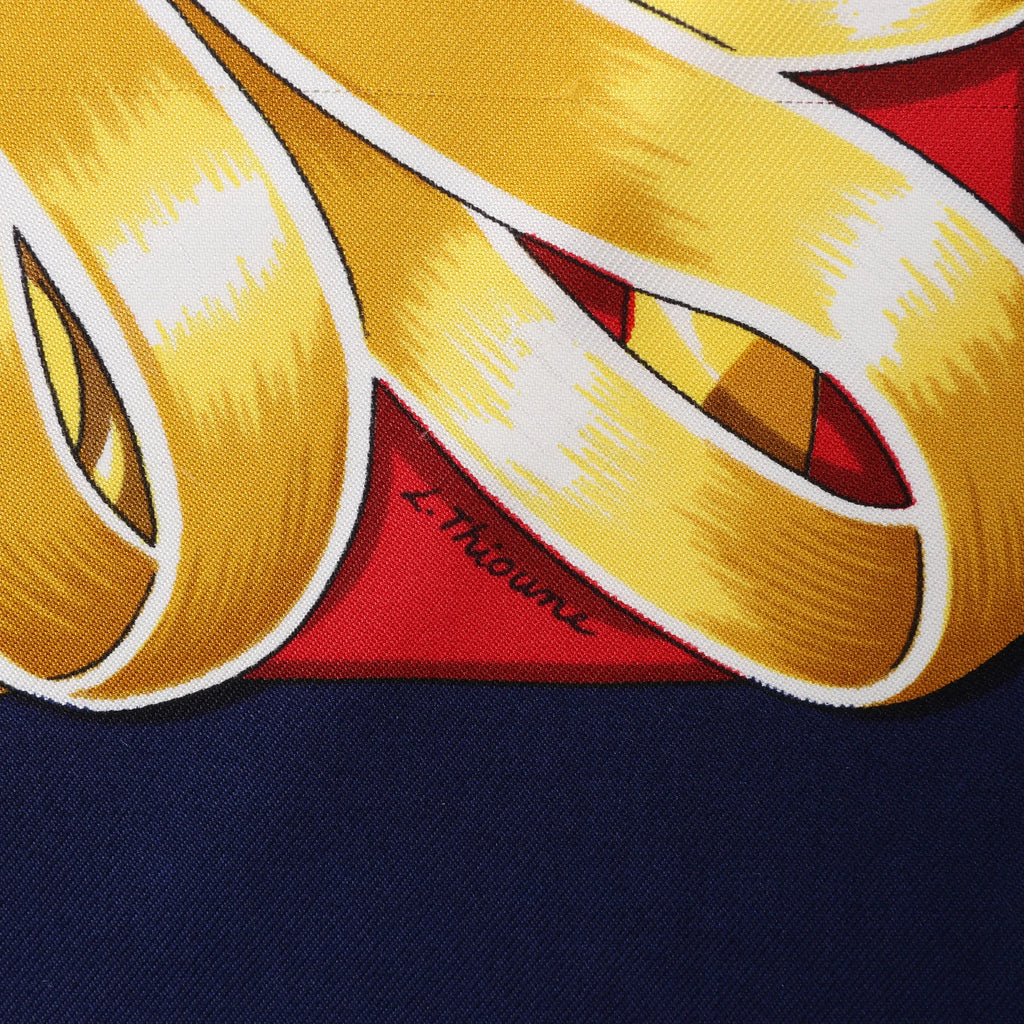 Hermès Carré 90 "CHEVAUX DE TRAIT" Silk handkerchief in Navy Blue