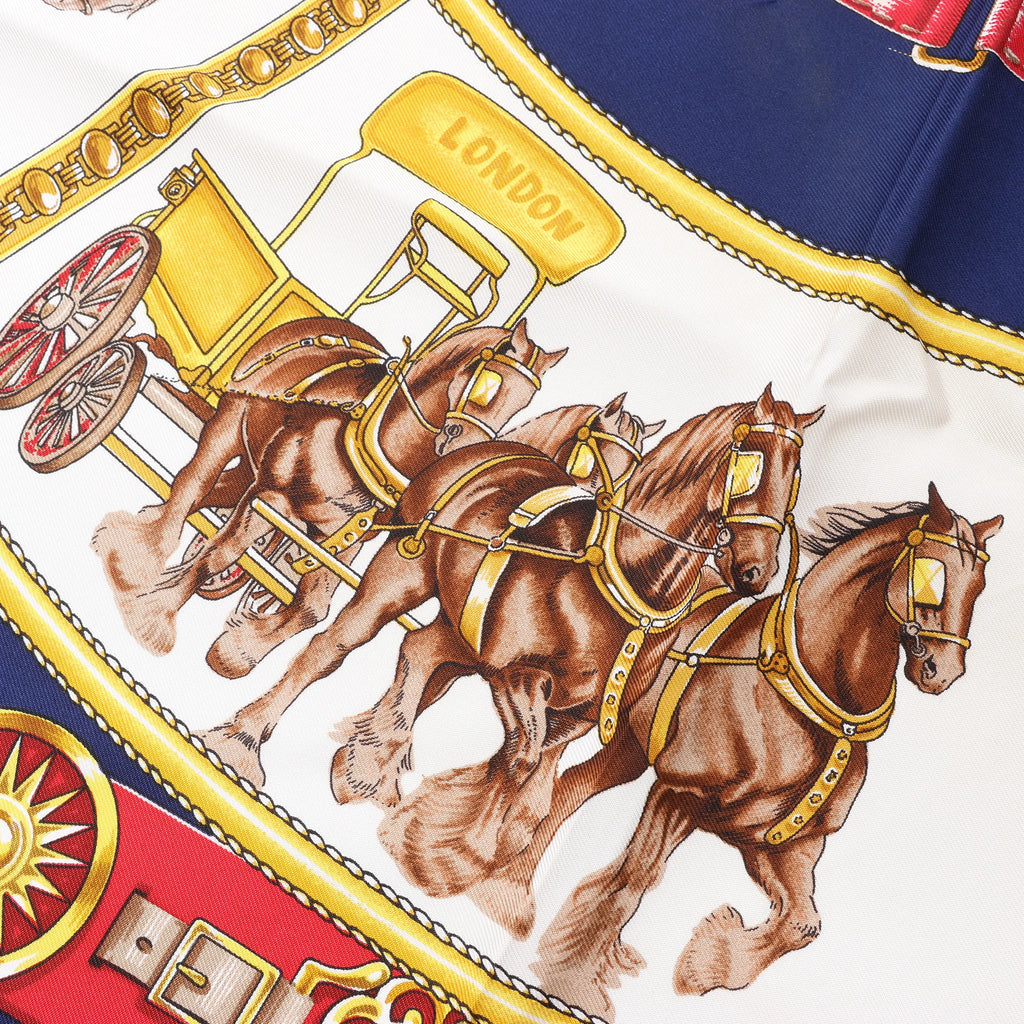 Hermès Carré 90 "CHEVAUX DE TRAIT" Silk handkerchief in Navy Blue