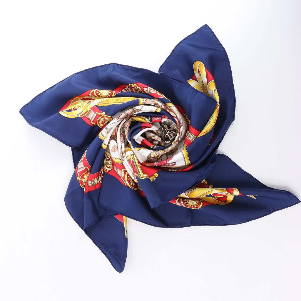 Hermès Carré 90 "CHEVAUX DE TRAIT" Silk handkerchief in Navy Blue