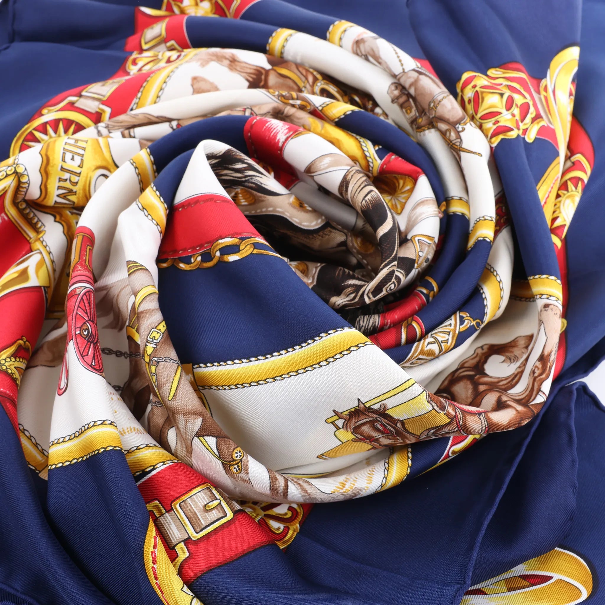 Hermès Carré 90 "CHEVAUX DE TRAIT" Silk handkerchief in Navy Blue