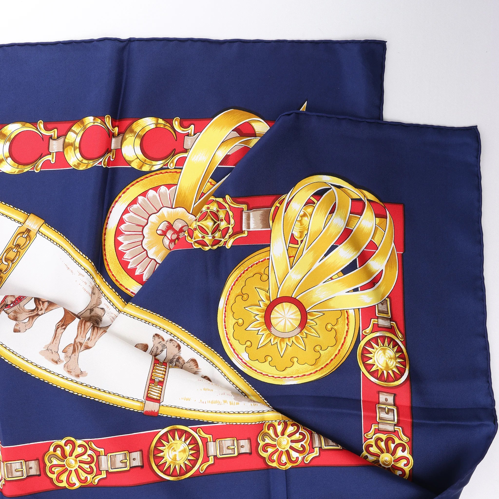 Hermès Carré 90 "CHEVAUX DE TRAIT" Silk handkerchief in Navy Blue