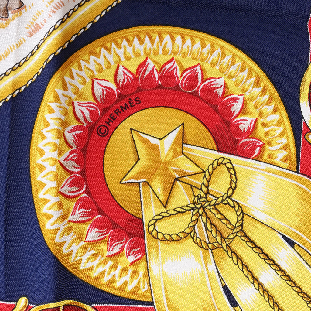 Hermès Carré 90 "CHEVAUX DE TRAIT" Silk handkerchief in Navy Blue