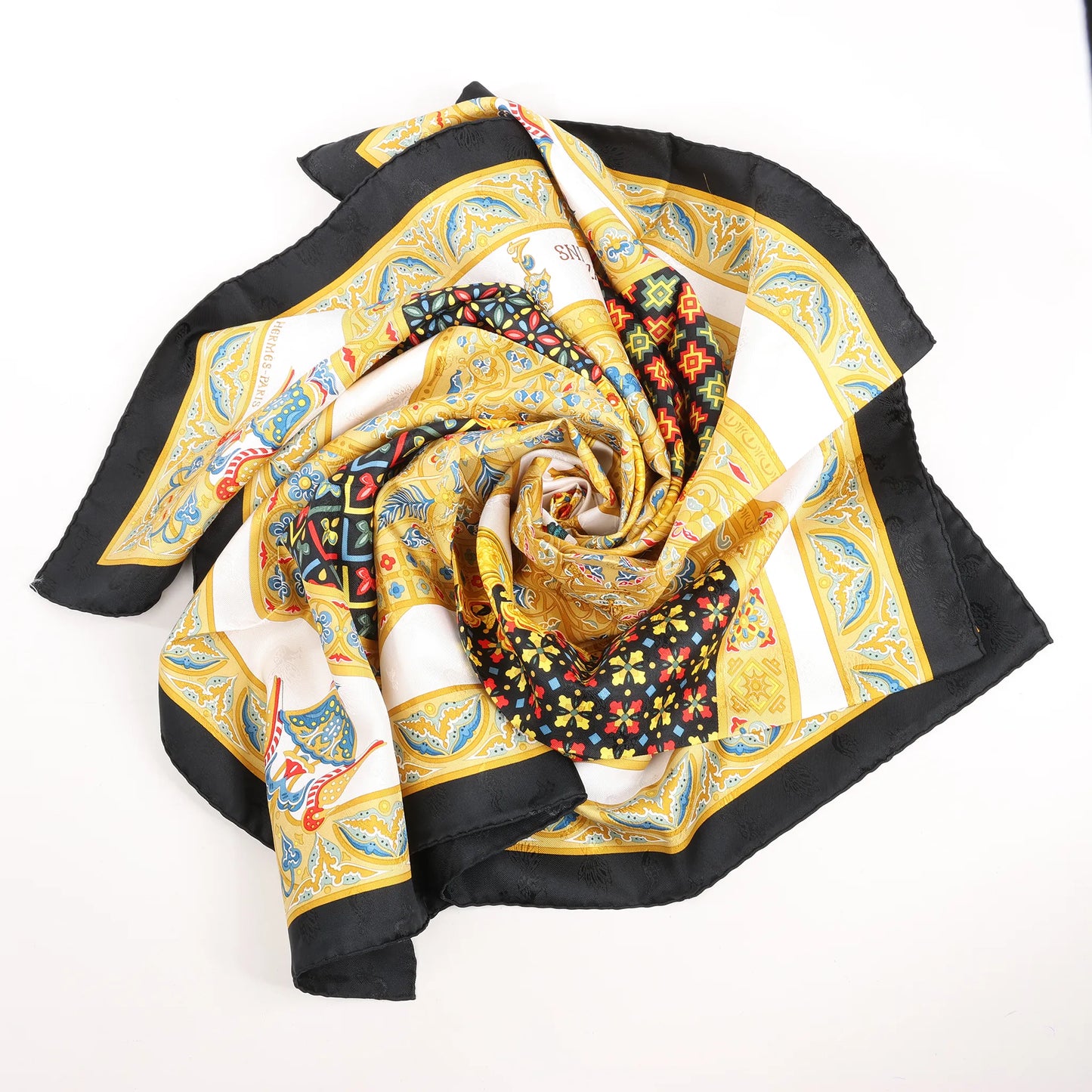 Hermès Carré 90 "CIELS BYZANTINS" Silk handkerchief in Black x Gold