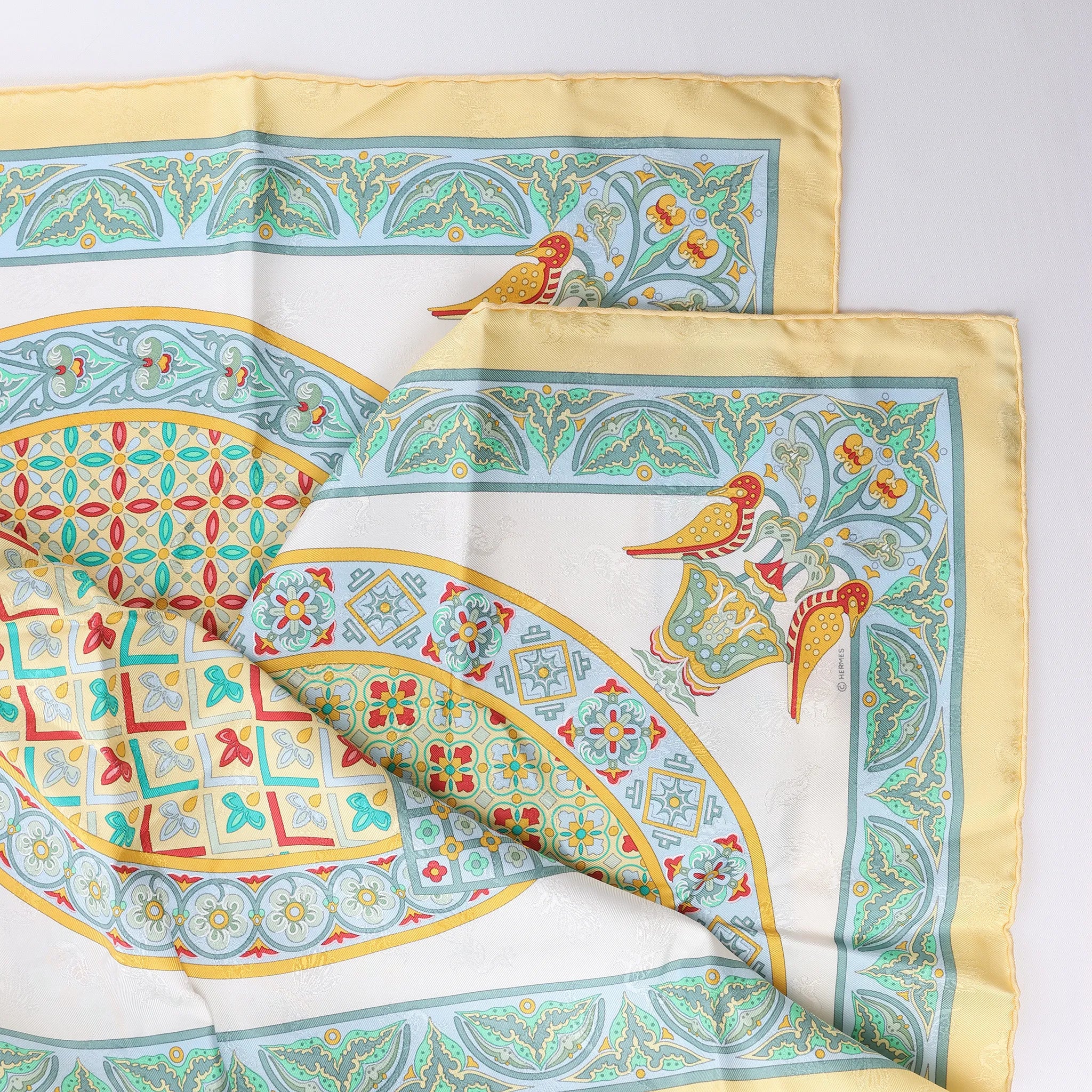 Hermès Carré 90 "CIELS BYZANTINS" Silk handkerchief in Yellow