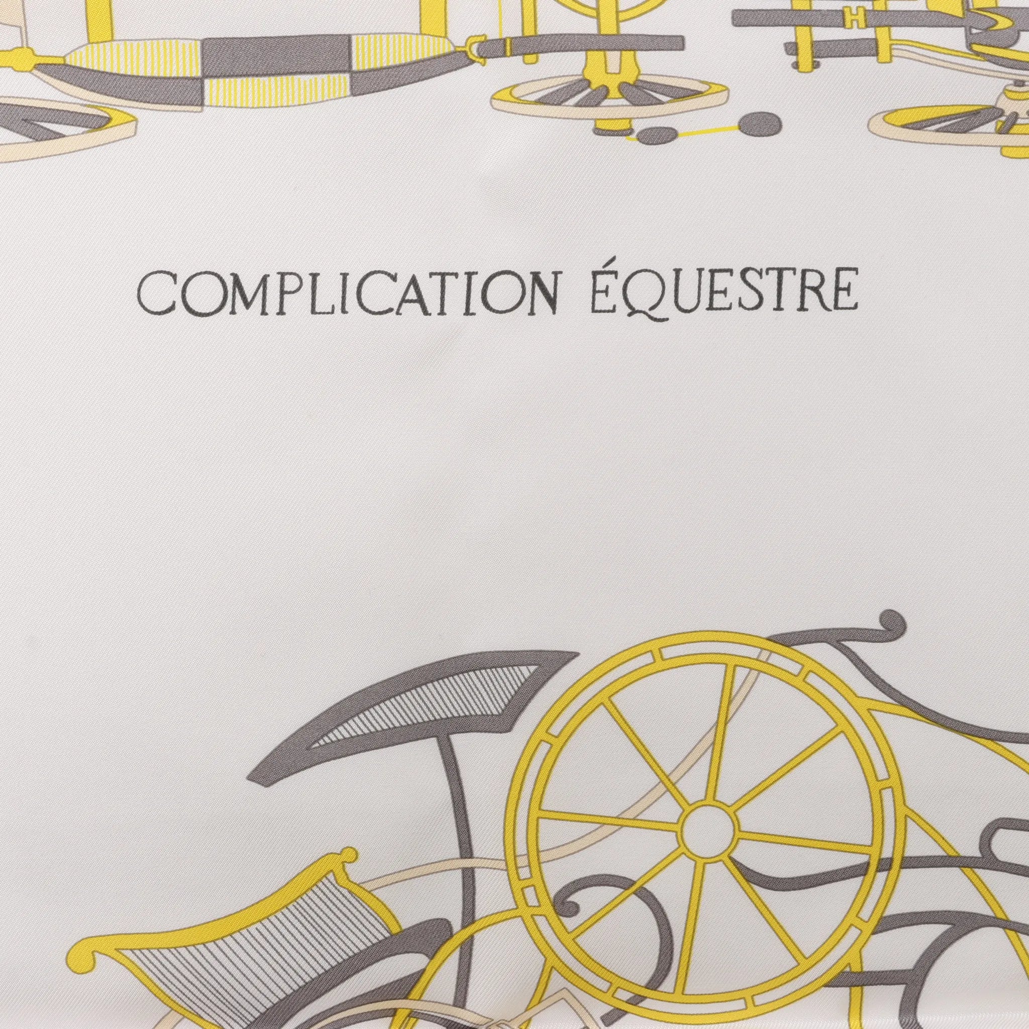 Hermès Carré 90 "COMPLICATION EQUESTR" Silk handkerchief in Gray x Yellow