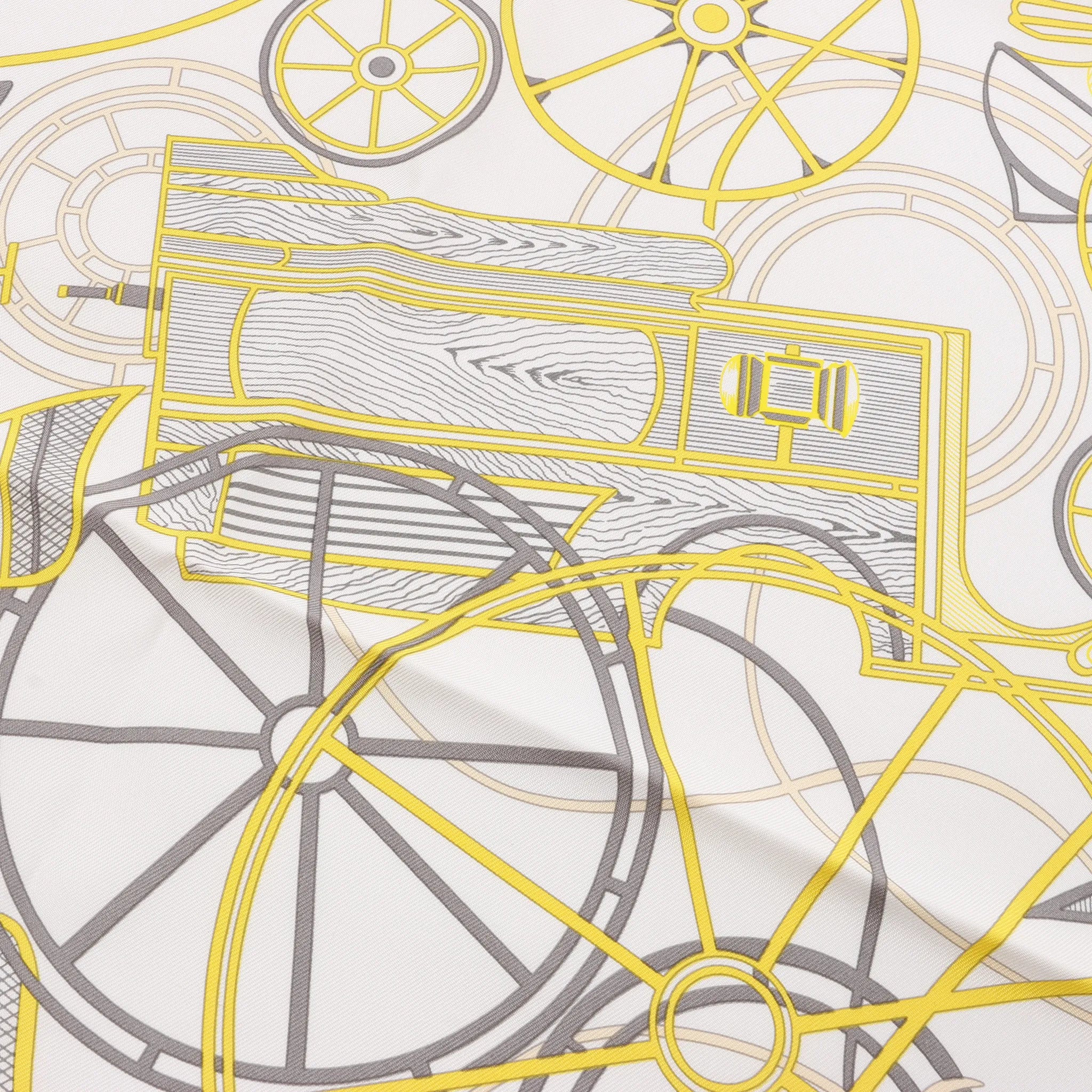 Hermès Carré 90 "COMPLICATION EQUESTR" Silk handkerchief in Gray x Yellow