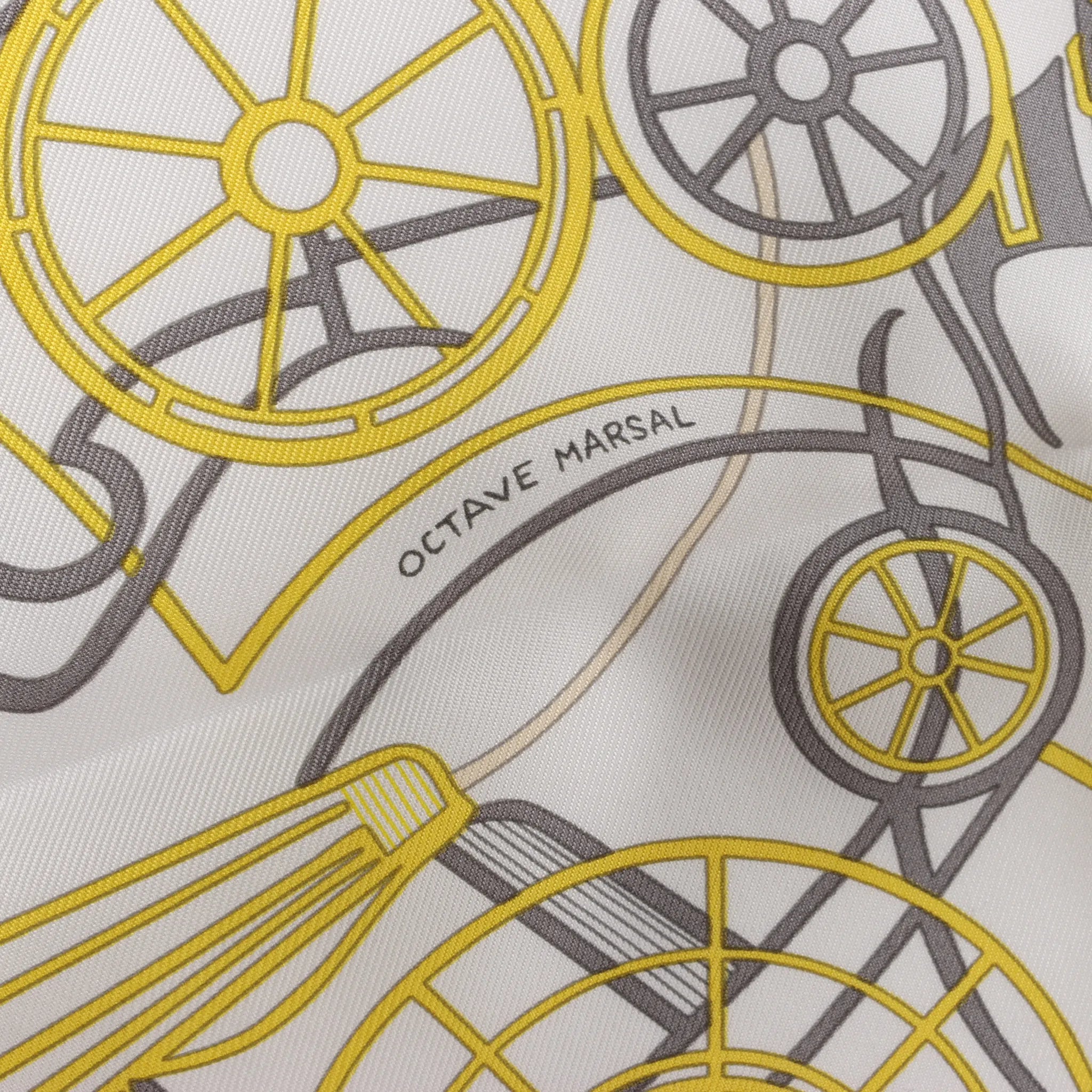 Hermès Carré 90 "COMPLICATION EQUESTR" Silk handkerchief in Gray x Yellow