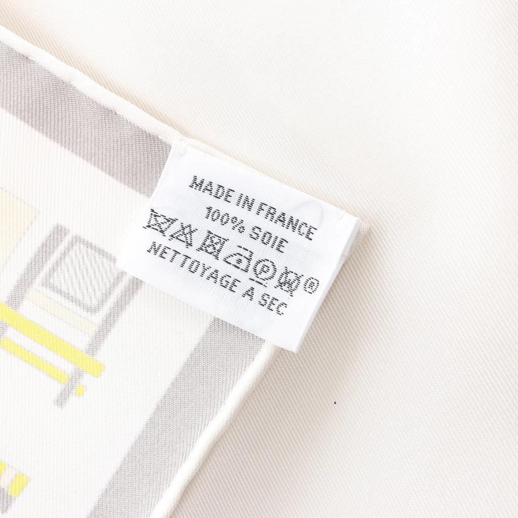 Hermès Carré 90 "COMPLICATION EQUESTR" Silk handkerchief in Gray x Yellow