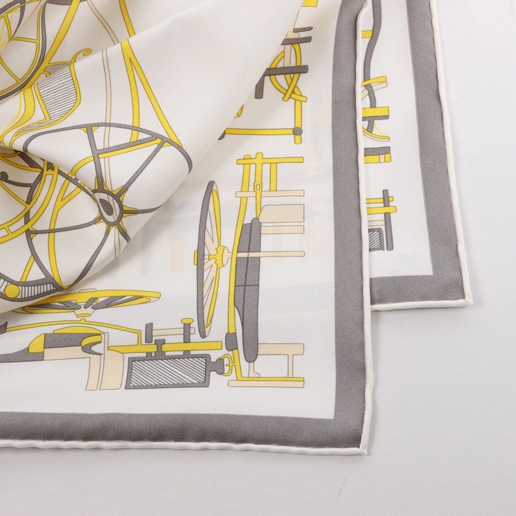 Hermès Carré 90 "COMPLICATION EQUESTR" Silk handkerchief in Gray x Yellow