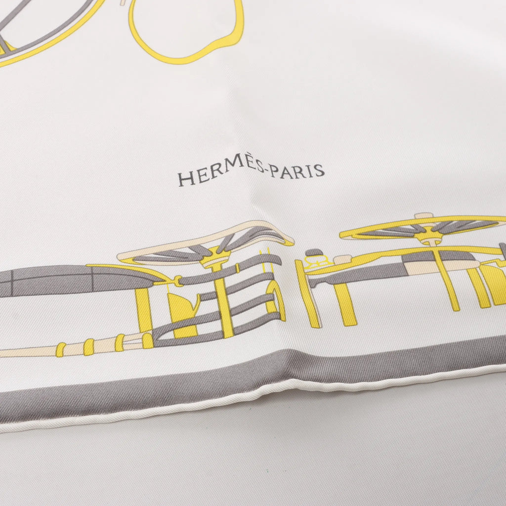 Hermès Carré 90 "COMPLICATION EQUESTR" Silk handkerchief in Gray x Yellow