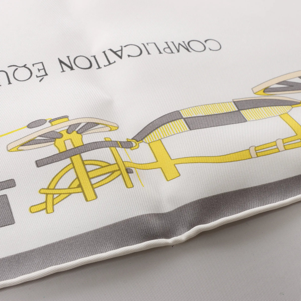 Hermès Carré 90 "COMPLICATION EQUESTR" Silk Scarf in Gray x Yellow