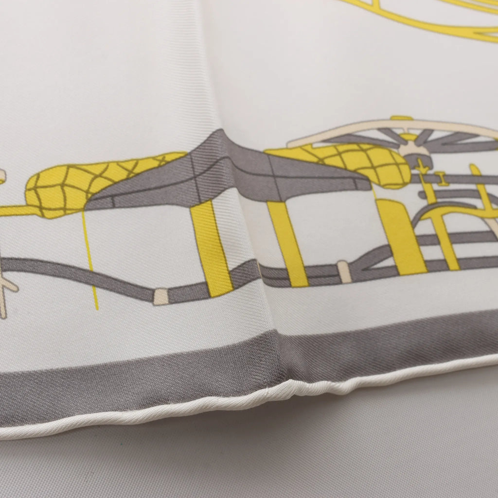 Hermès Carré 90 "COMPLICATION EQUESTR" Silk handkerchief in Gray x Yellow