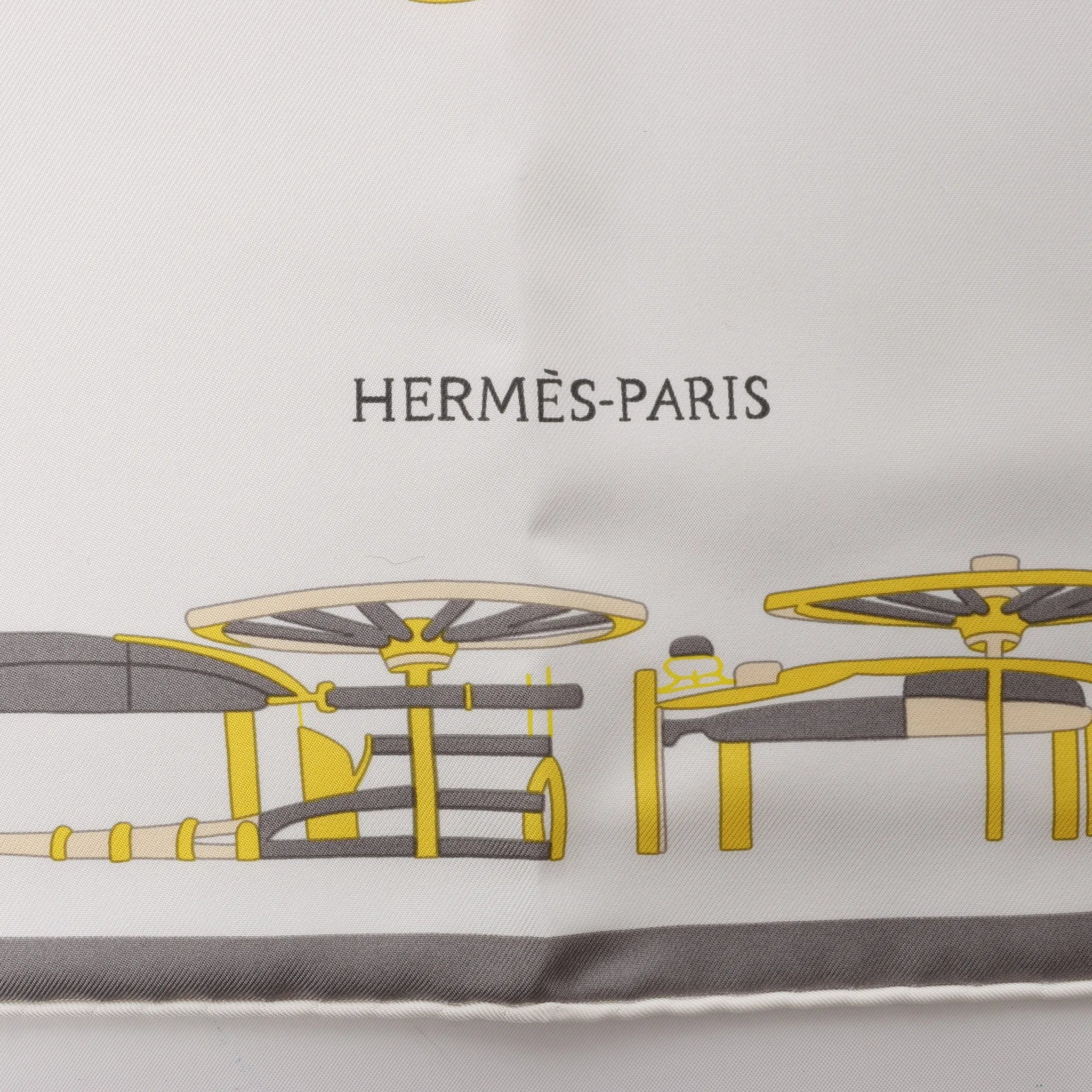Hermès Carré 90 "COMPLICATION EQUESTR" Silk handkerchief in Gray x Yellow