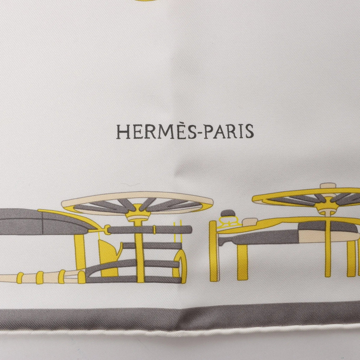 Hermès Carré 90 "COMPLICATION EQUESTR" Silk Scarf in Gray x Yellow