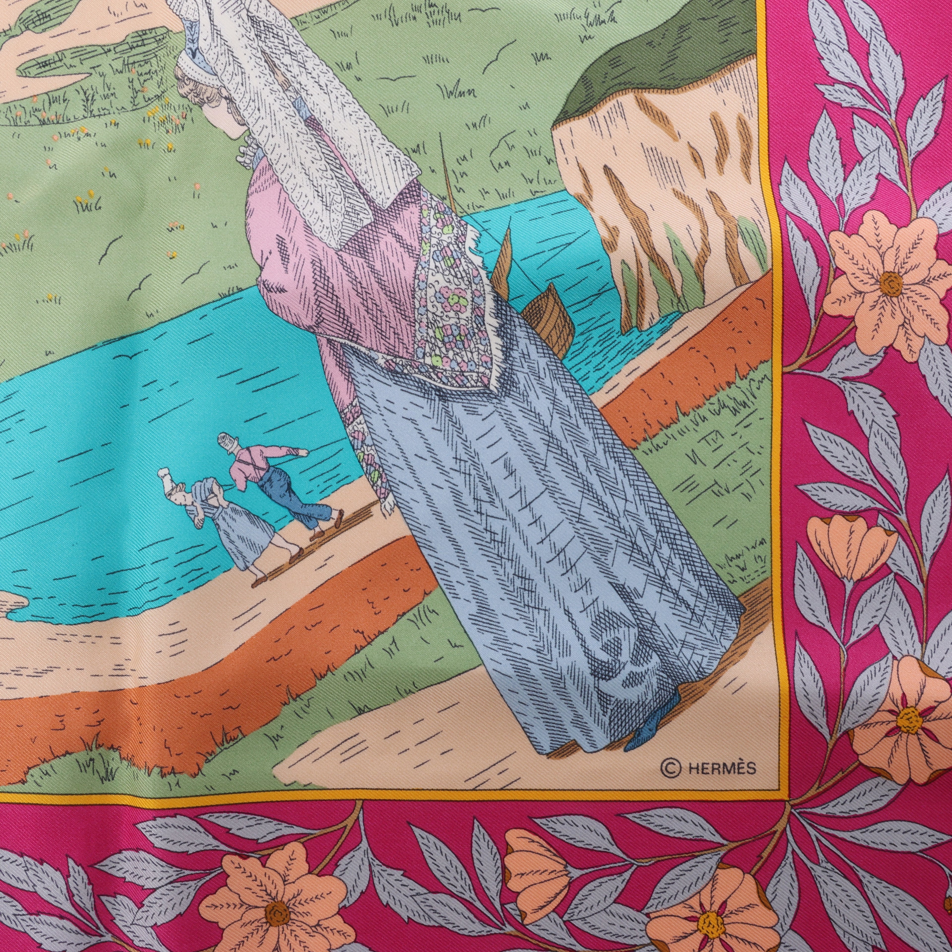 Hermès Carré 90 "Costume de Fete" Pañuelo 100% seda en violeta